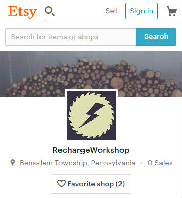 screenshot of the Recharge Workshop Etsy shop