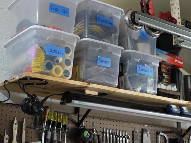 clean workshop overhead storage containers