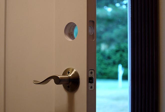 front door with the deadbolt removed