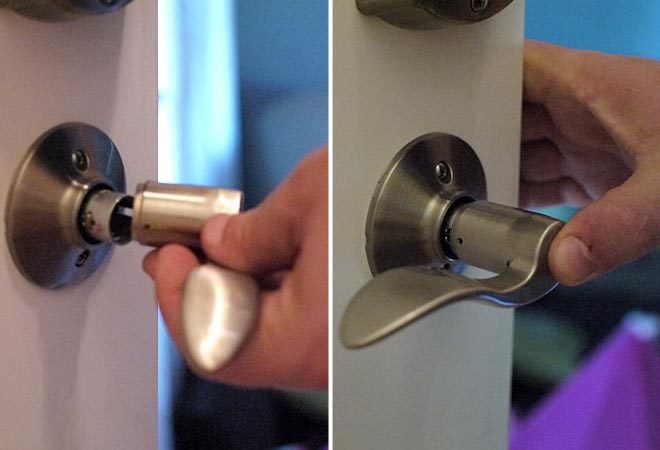 insert handle and press into lock cylinder