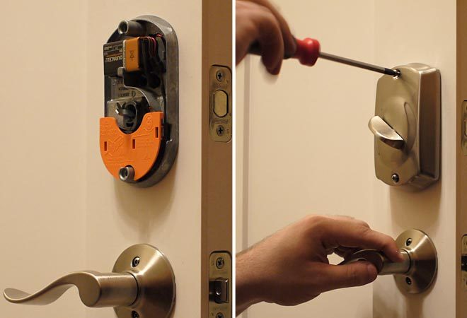 installing the battery and back plate of the electronic deadbolt