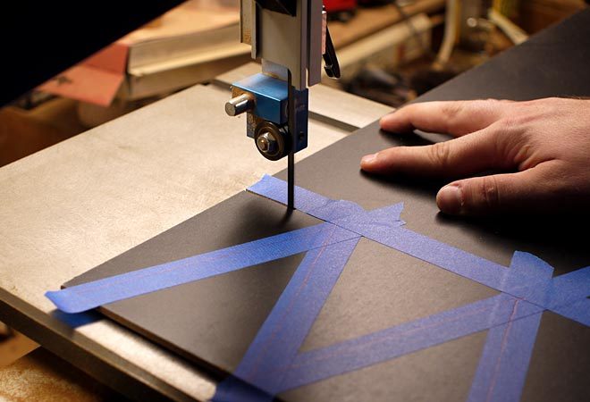 cutting chalkboard banner flags on the band saw